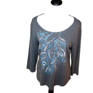 KAREN Scott Gray Embellished Long Sleeve Top Size Large